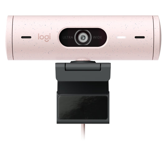 Cámara Web Logitech Brio 500 FHD Resolución 1080p Corrección Iluminación Encuadre Automático Color Rosa