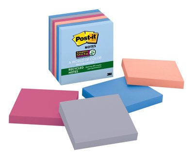 Notas Recicladas 3M Super Sticky 7.6x7.6cm Color Campiña Frutal 6 Blocks 65 Hojas c/u