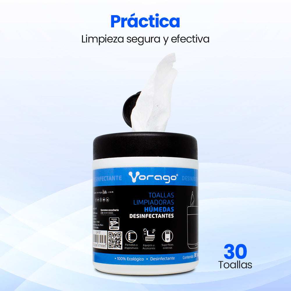Toallas Húmedas Vorago CLN-107 Desinfectantes Bote 30 Pzas