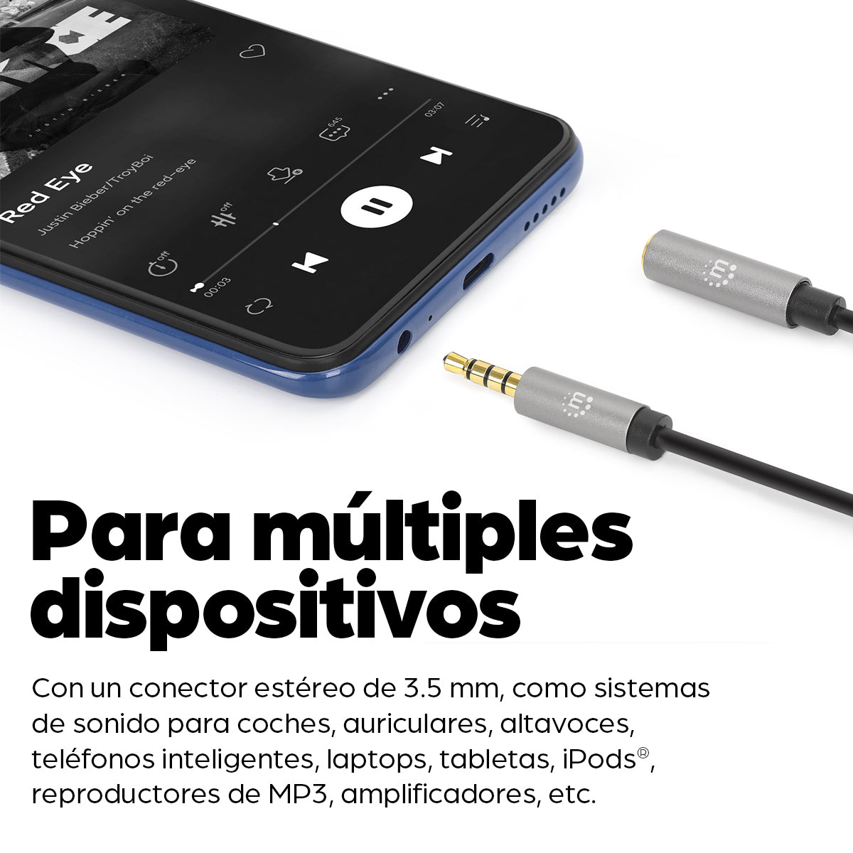 Manhattan 356046 cable de audio 3 m 3,5mm Negro, Plata