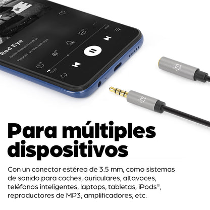 Manhattan 356046 cable de audio 3 m 3,5mm Negro, Plata
