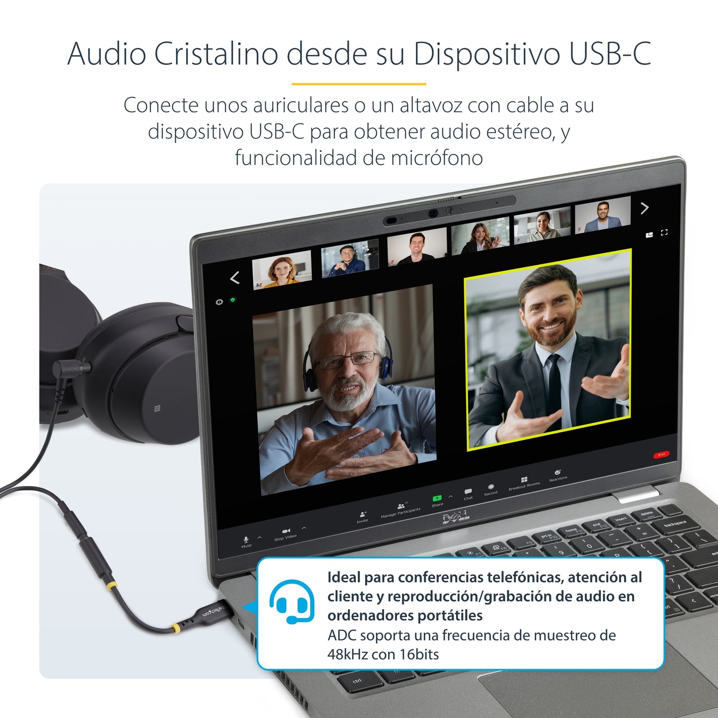 StarTech.com USBCAUDIO2 cable de audio 0.127 m USB Type-C 2.0 3,5 mm Negro