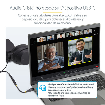 StarTech.com USBCAUDIO2 cable de audio 0.127 m USB Type-C 2.0 3,5 mm Negro