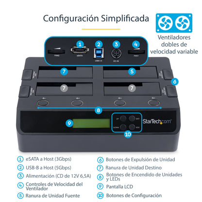StarTech.com SATDOCK4U3RE duplicador de datos o soporte Duplicador de discos duros Negro 3 copias