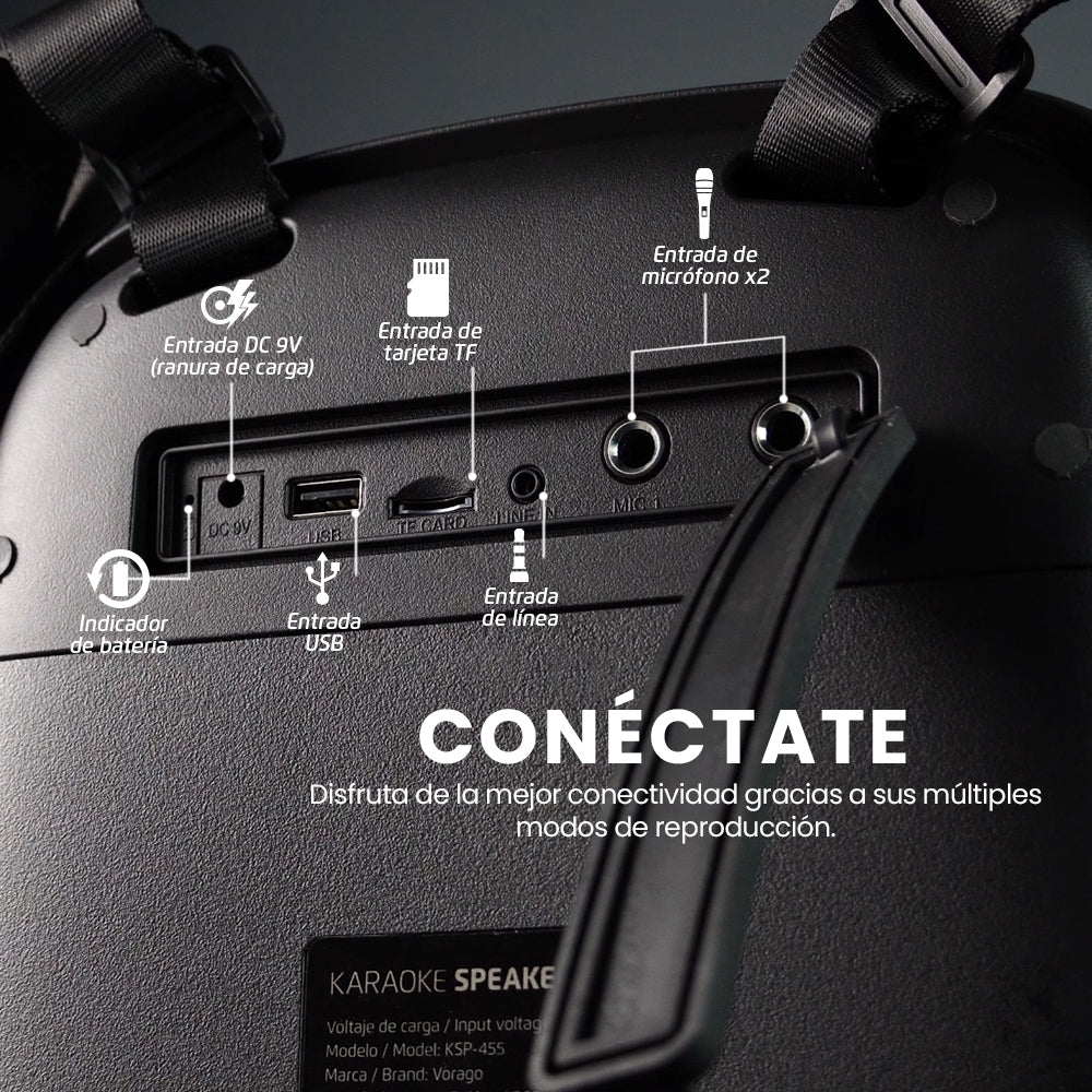 Mini Bafle Vorago KSP-455 40 W Recargable 1 Micrófono Inalámbrico C/Correas TWS IPX5 Bluetooth