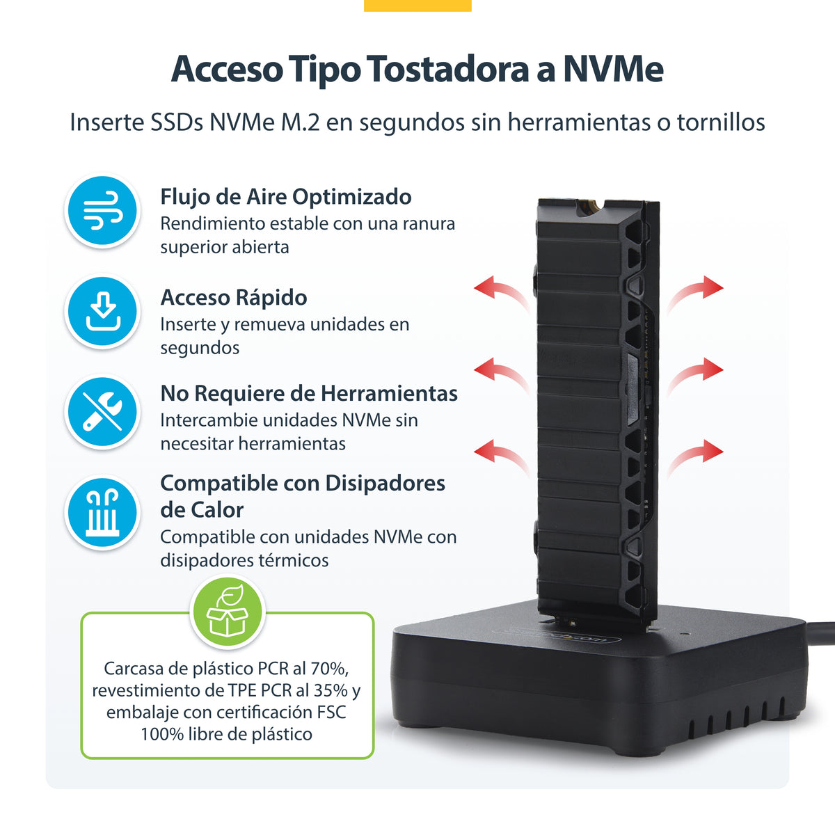 StarTech.com 1USB3-NVME-DOCK base de conexión para disco duro USB 3.2 Gen 2 (3.1 Gen 2) Type-C Negro