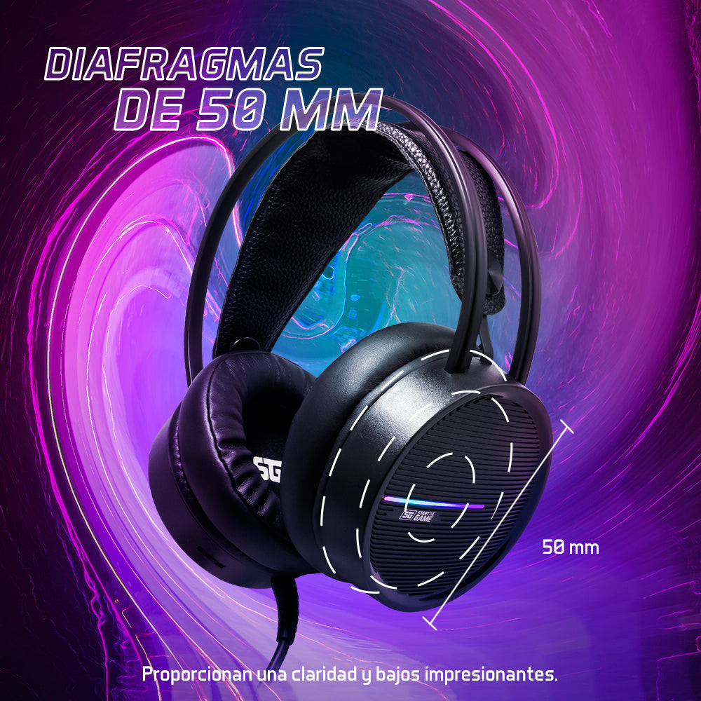 Diadema Vorago Gamer HS-502 Micrófono RGB Conector 3.5mm Color Negro