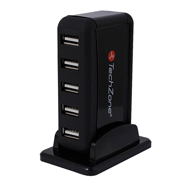 Hub TechZone 7 Puertos USB 2.0 con Fuente de Poder 1 Año Garantía Color Negro