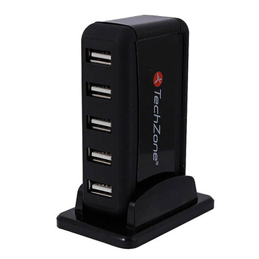 Hub TechZone 7 Puertos USB 2.0 con Fuente de Poder 1 Año Garantía Color Negro