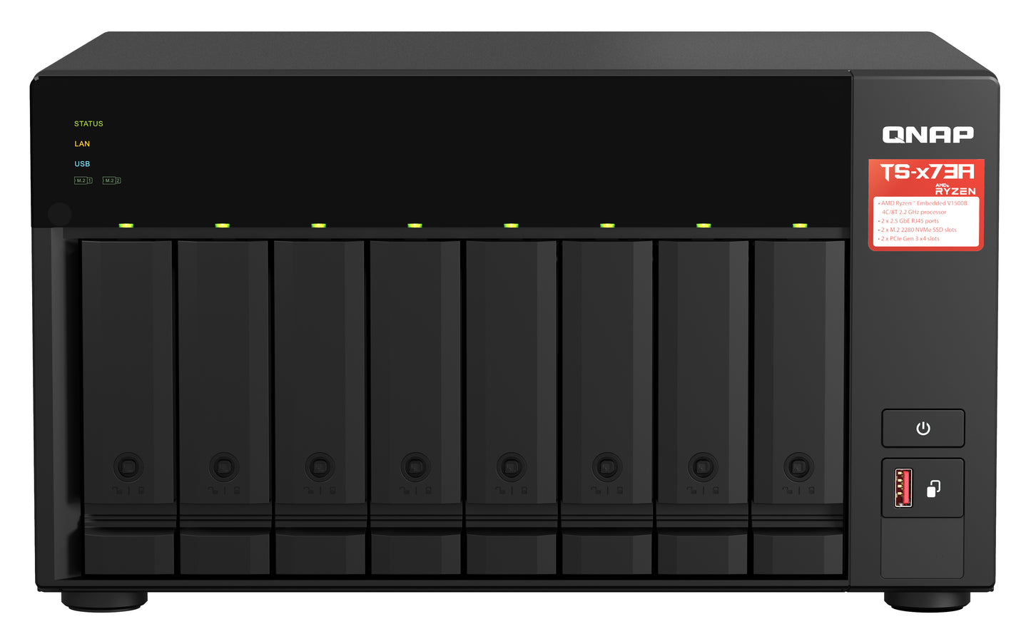 QNAP TS-873A NAS Tower Ryzen Embedded V1500B 8 GB DDR4 0 TB QNAP Turbo System Antracita