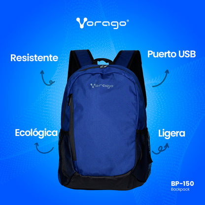 MOCHILA VORAGO BP-150 ECOLOGICA rPET LAPTOP 15.6 AZUL / NEGRO