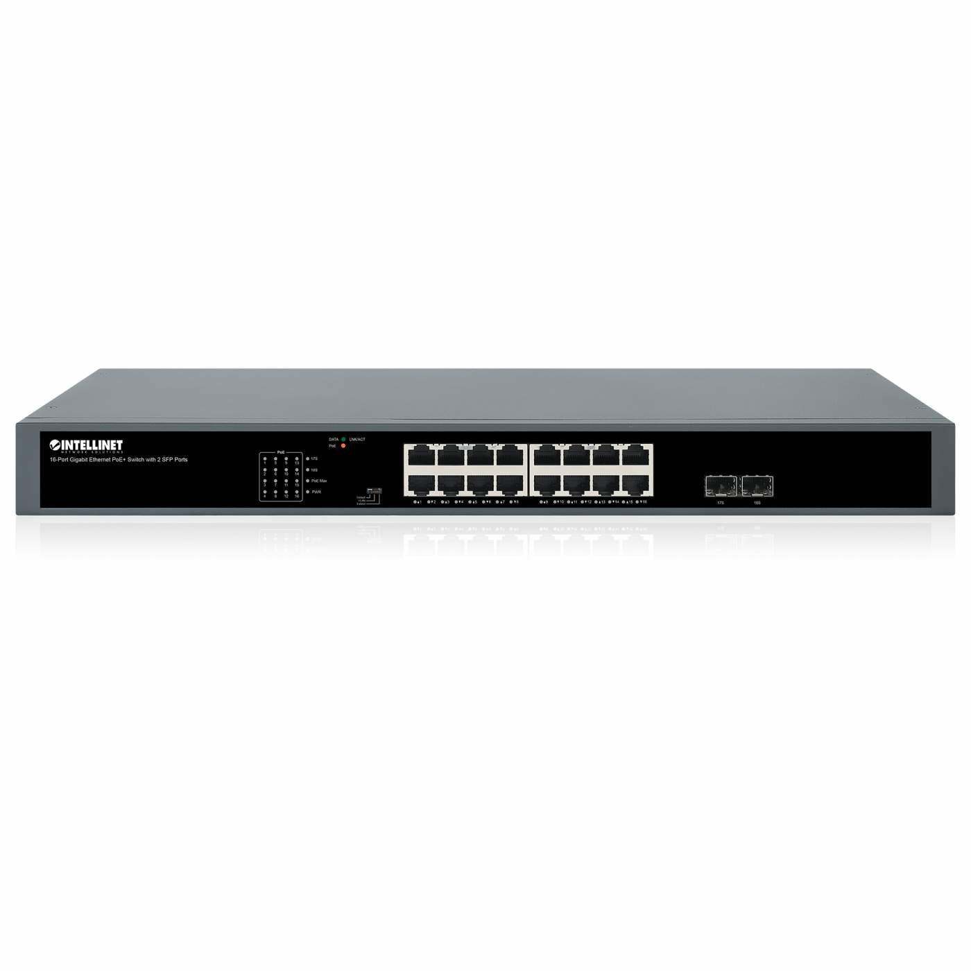 Intellinet 561983 dispositivo de redes No administrado Gigabit Ethernet (10/100/1000) Energía sobre Ethernet (PoE) 1U Negro