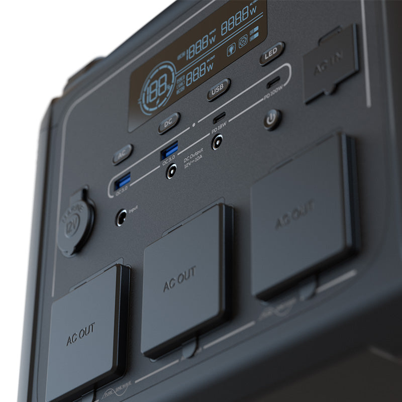 Generador Elétrico Portátil Forza FPP-T1200 1200W Tomas 3CA/8CC 3.75V 2 Ventiladores Pantalla LCD Panel de Control Integrado