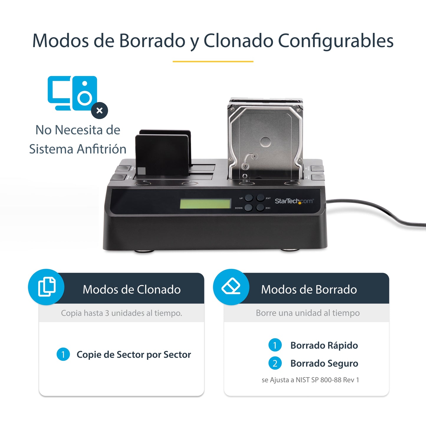StarTech.com SATDOCK4U3RE duplicador de datos o soporte Duplicador de discos duros Negro 3 copias