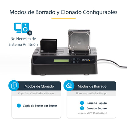 StarTech.com SATDOCK4U3RE duplicador de datos o soporte Duplicador de discos duros Negro 3 copias