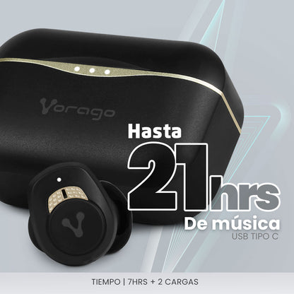 Audífonos Vorago ESB-600-ANC Bluetooth TWS IPX5 Touch Cancelación de Activa de Ruido Estuche de Carga Color Negro