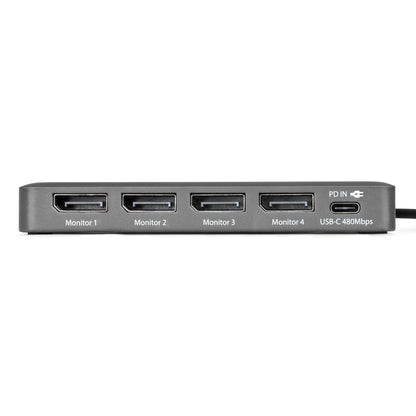 StarTech.com QUAD-USB-DP-ADAPT base para laptop o replicador de puertos Alámbrico USB 3.2 Gen 1 (3.1 Gen 1) Type-C Gris