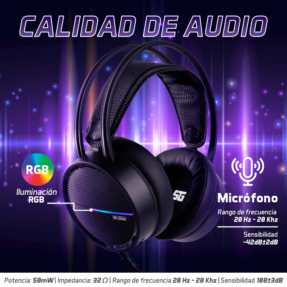 Diadema Vorago Gamer HS-502 Micrófono RGB Conector 3.5mm Color Negro