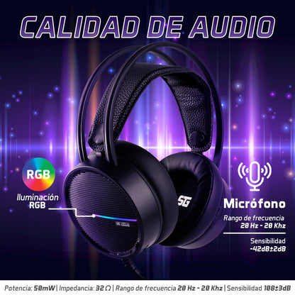 Diadema Vorago Gamer HS-502 Micrófono RGB Conector 3.5mm Color Negro