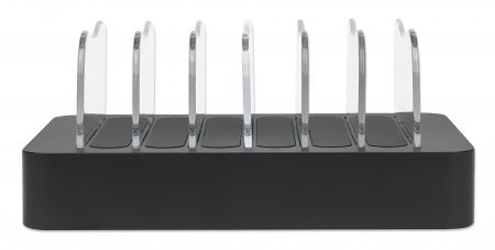 Estación de carga USB Manhattan 102254 con 6 puertos USB-A, 50 W, entrada de 100 a 240 V, negro