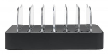 Estación de carga USB Manhattan 102254 con 6 puertos USB-A, 50 W, entrada de 100 a 240 V, negro