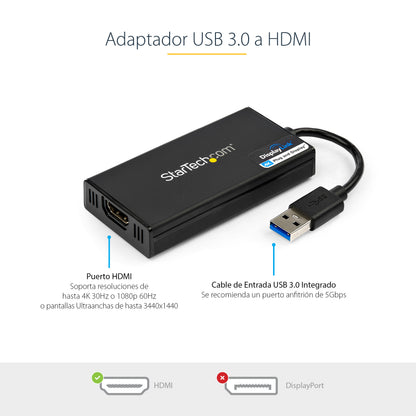 StarTech.com USB32HD4K adaptador gráfico USB 3840 x 2160 Pixeles Negro