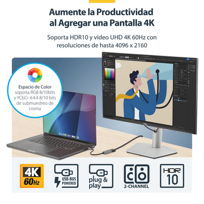 StarTech.com USBC-HDMI-CDP2HD4K60 adaptador gráfico USB 4096 x 2160 Pixeles Gris