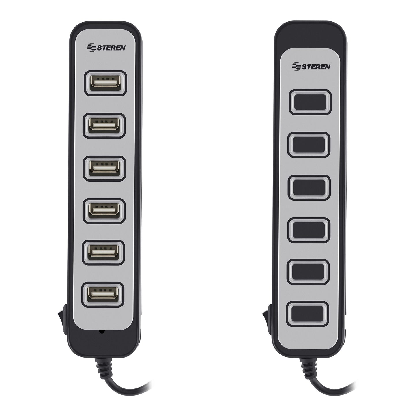 Hub Steren USB 7 Puertos con Eliminador de 2A Color Negro