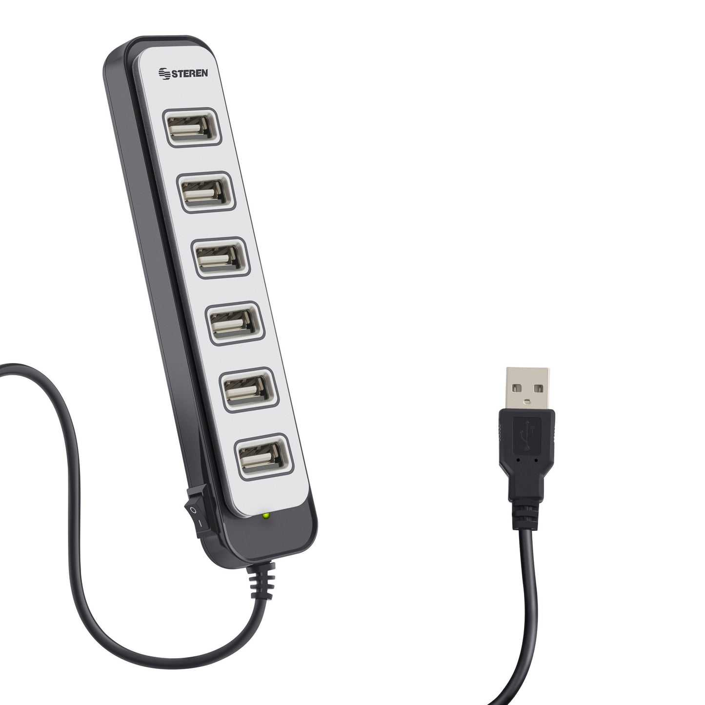 Hub Steren USB 7 Puertos con Eliminador de 2A Color Negro