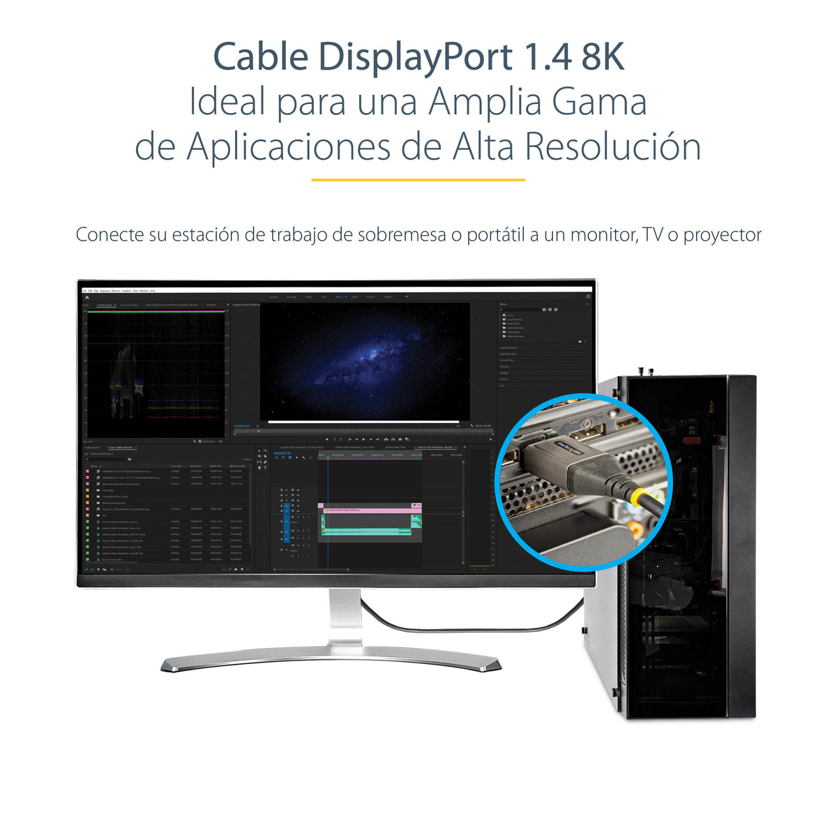 StarTech.com DP14VMM4M cable DisplayPort Gris, Negro