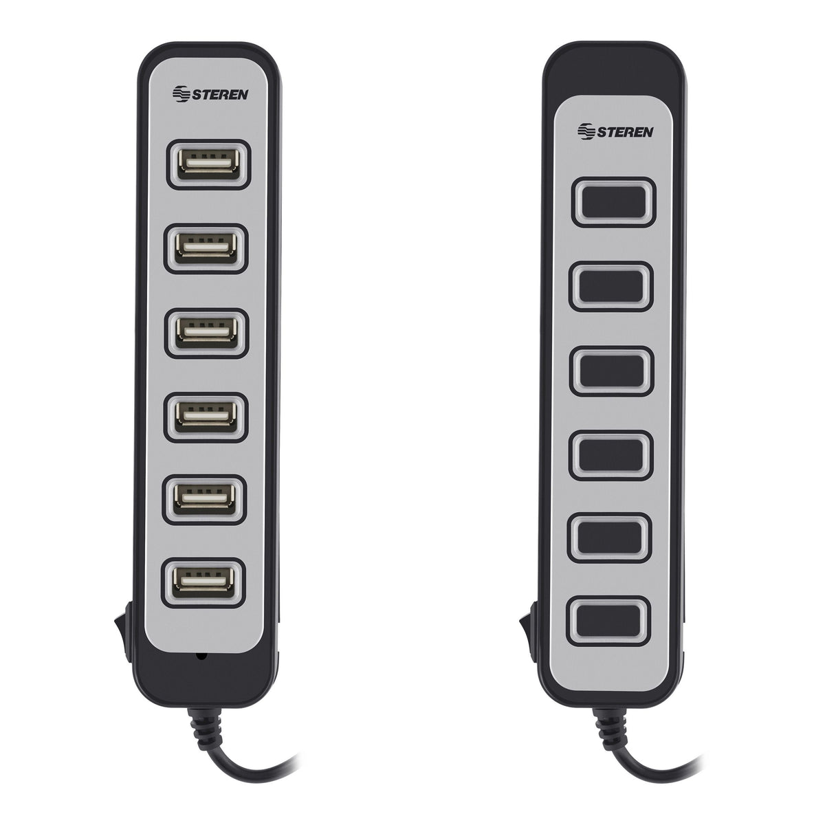 Hub Steren USB 7 Puertos con Eliminador de 2A Color Negro