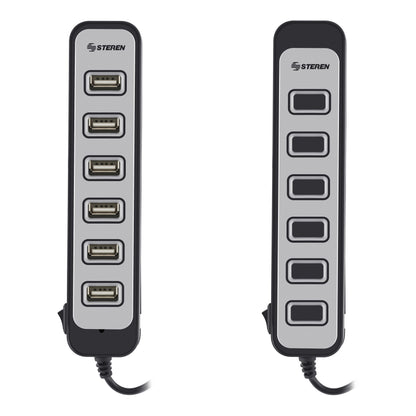 Hub Steren USB 7 Puertos con Eliminador de 2A Color Negro