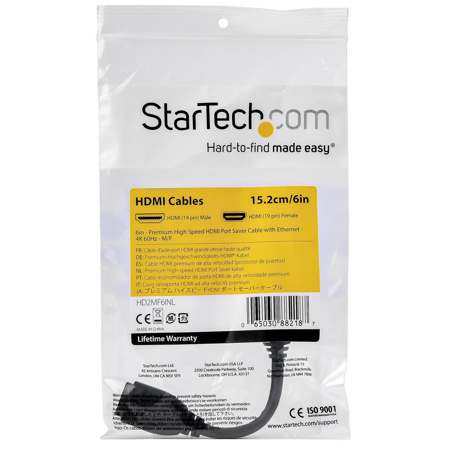 StarTech.com HD2MF6INL cable HDMI 0.152 m HDMI Tipo A (Estándar) Negro