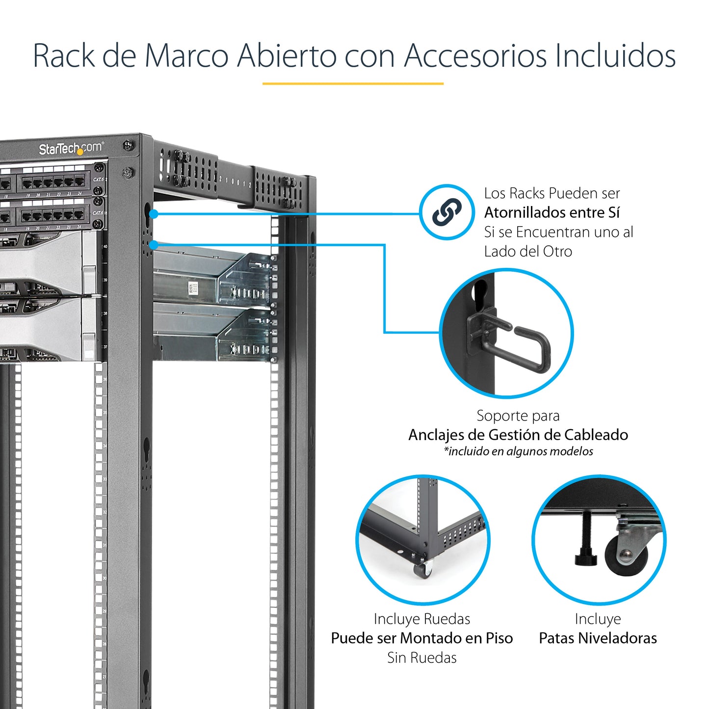 StarTech.com 4POSTRACK25U armario rack Rack o bastidor independiente Negro