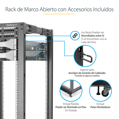 StarTech.com 4POSTRACK25U armario rack Rack o bastidor independiente Negro