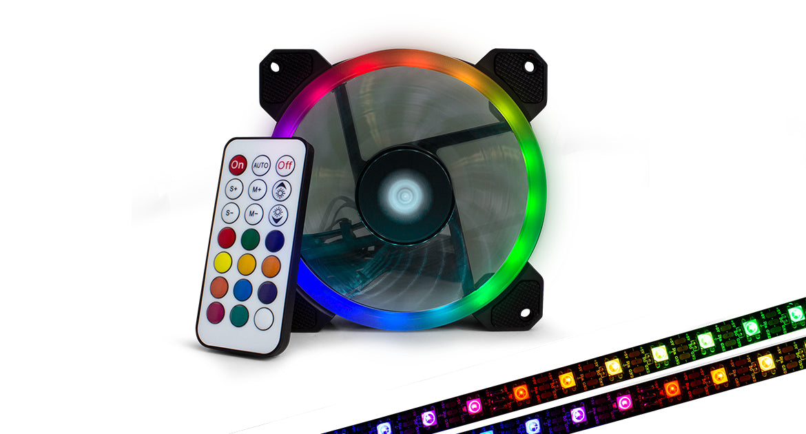 Kit Ventiladores Game Factor FKG400 3 Fans 12mm RGB 2 Tiras Led Control Remoto