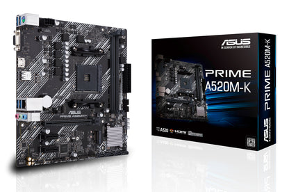 Tarjeta Madre Asus PRIME A520M-K 2xDDR4 64GB 4400Mhz HDMI VGA PCIe 3.0 M.2 S AM4 Ryzen mATX