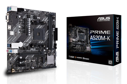 Tarjeta Madre Asus PRIME A520M-K 2xDDR4 64GB 4400Mhz HDMI VGA PCIe 3.0 M.2 S AM4 Ryzen mATX