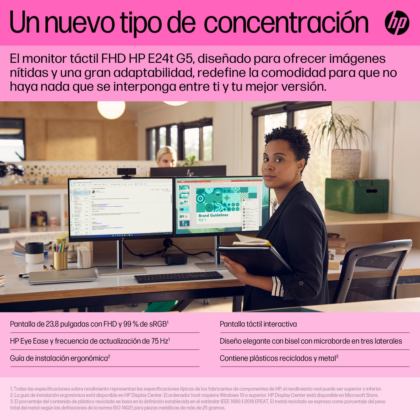 HP E24t G5 FHD Touch Monitor monitor de computadora 60.5 cm (23.8") 1920 x 1080 Pixeles Full HD LCD Negro