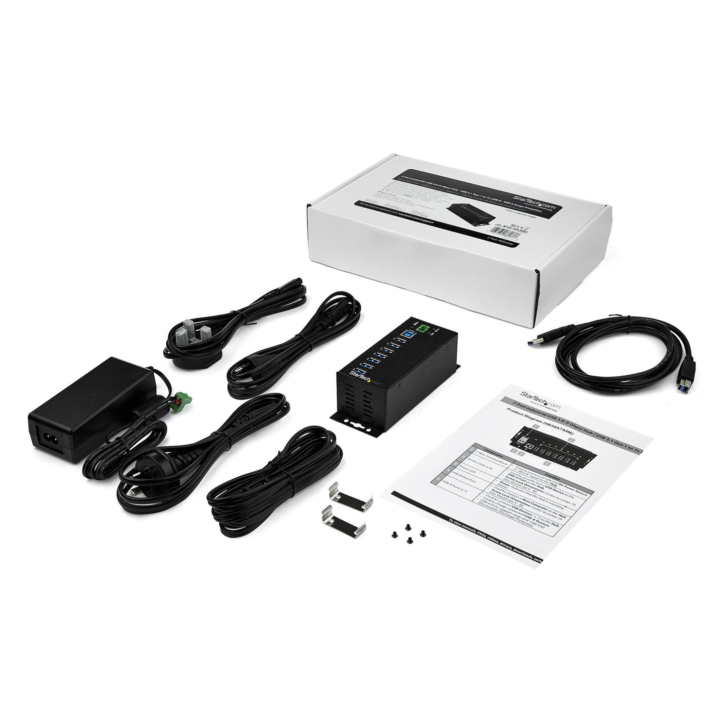 StarTech.com HB30A7AME nodo concentrador USB 3.2 Gen 1 (3.1 Gen 1) Type-B 5000 Mbit/s Negro