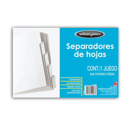 SEPARADOR ACCO 5 DIVISIONES PAPEL BLANCO