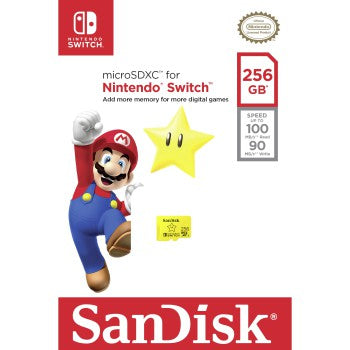 Memoria Micro SD SanDisk Nintendo Switch 256GB Micro SDXC Clase 3 Brand Mario Star Color Amarillo SDSQXAO-256G-GNCZN