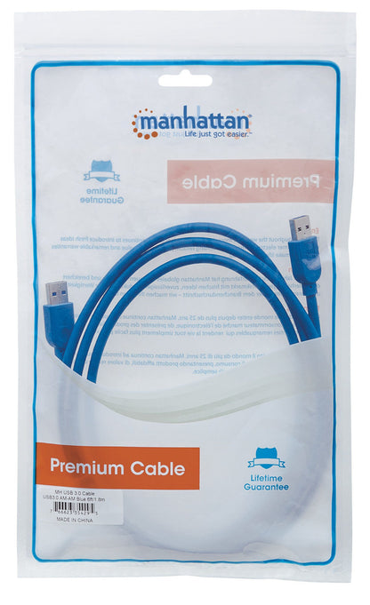 Cable USB MANHATTAN V3.2 A-A  1.8M Azul 5 Gbps
