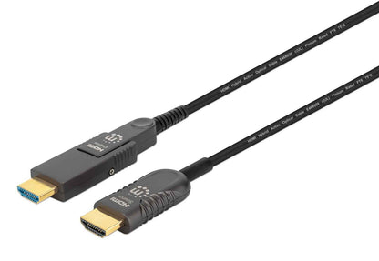 Cable HDMI de fibra óptica Manhattan 355193, 4K a 60 Hz, HDMI a micro HDMI con conector desmontable, 30 m, negro