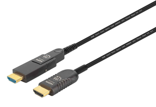 Cable HDMI de fibra óptica Manhattan 355193, 4K a 60 Hz, HDMI a micro HDMI con conector desmontable, 30 m, negro