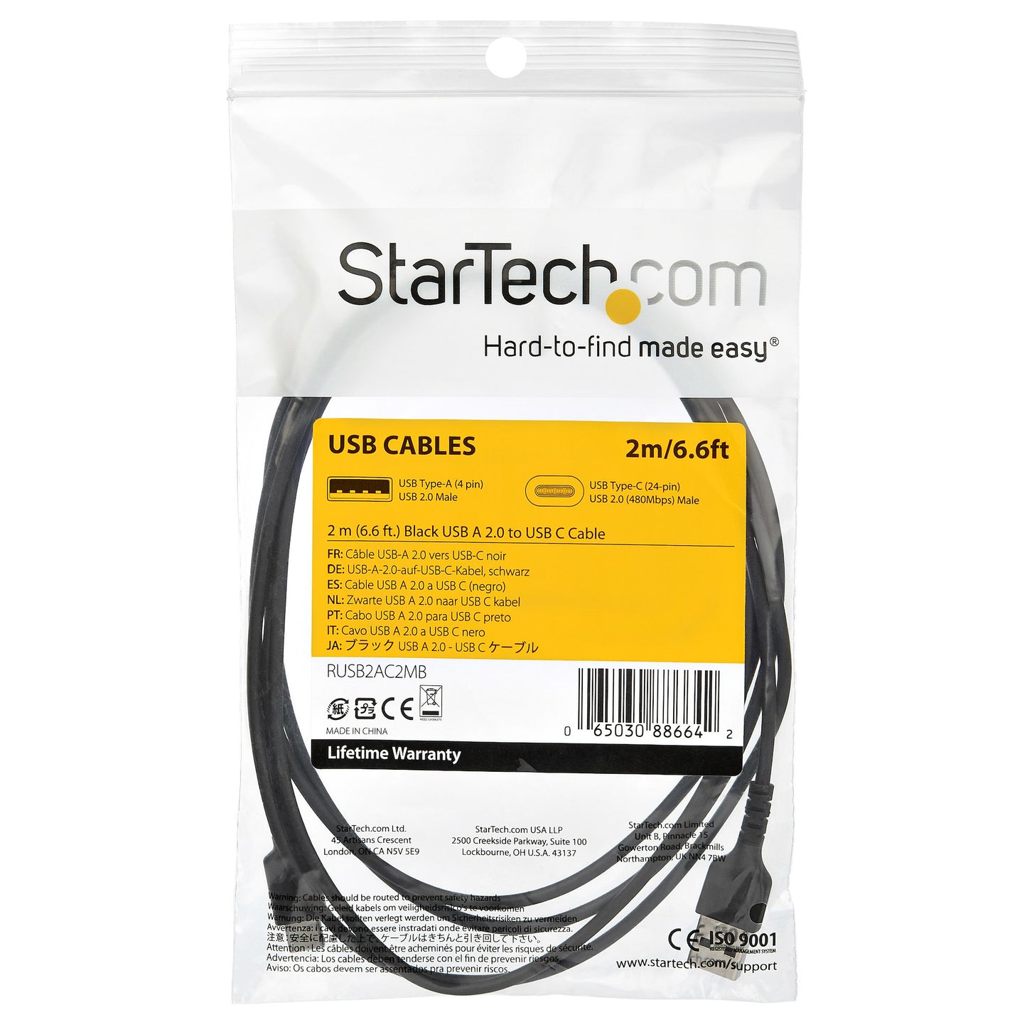 StarTech.com RUSB2AC2MB cable USB USB A USB C 0.48 Gbit/s 60 W