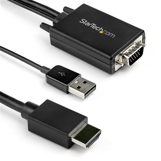 StarTech.com VGA2HDMM2M adaptador de cable de vídeo USB Type-A + VGA (D-Sub) HDMI Tipo A (Estándar) Negro