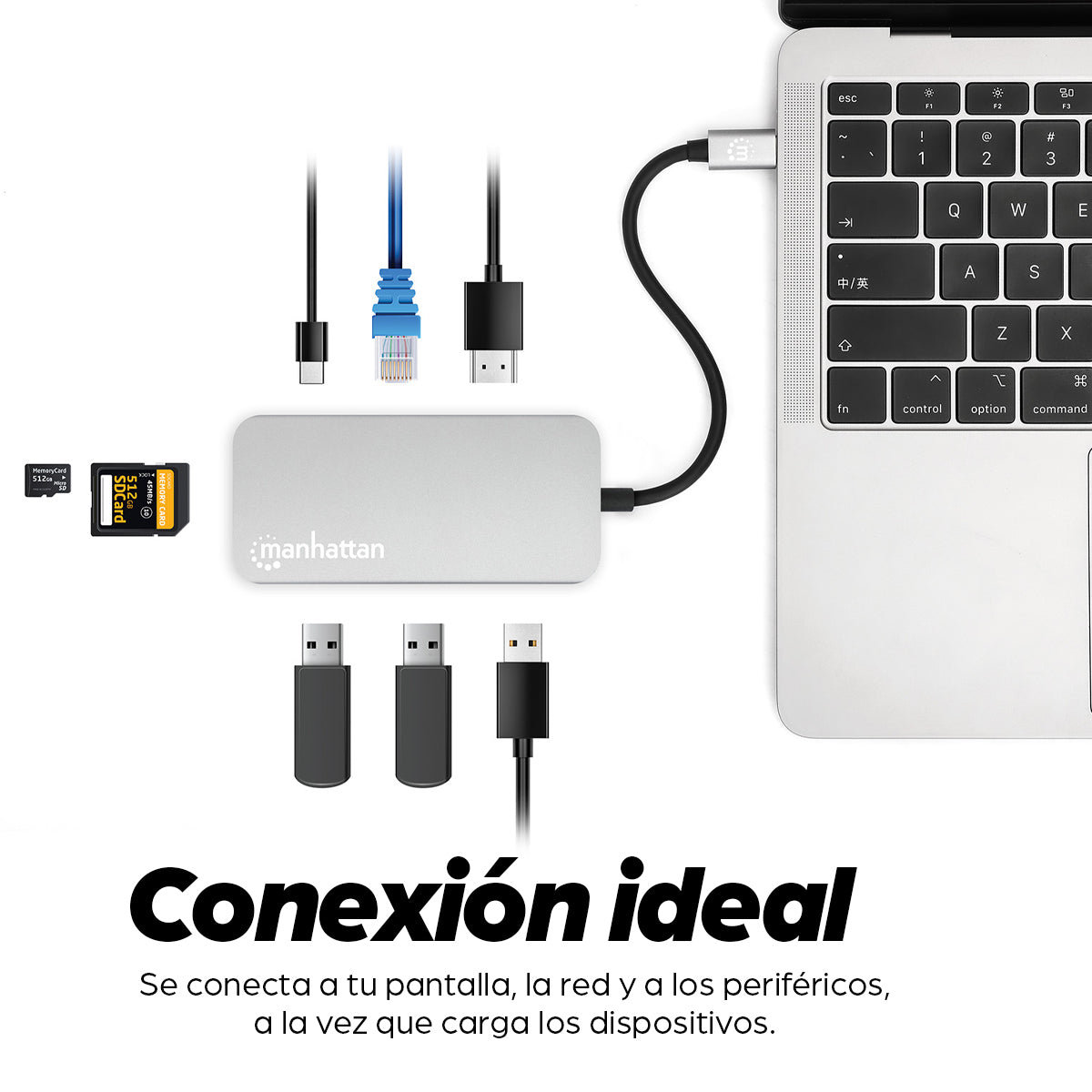 Docking Manhattan USB-C  8 ptos HDMI USB-C PD/2xUSBv3.2/USBv2.0 RED SD/Micro SDD