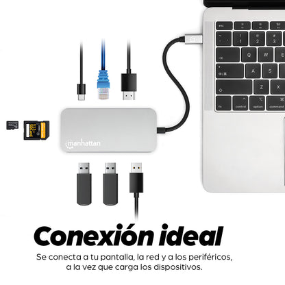 Docking Manhattan USB-C  8 ptos HDMI USB-C PD/2xUSBv3.2/USBv2.0 RED SD/Micro SDD