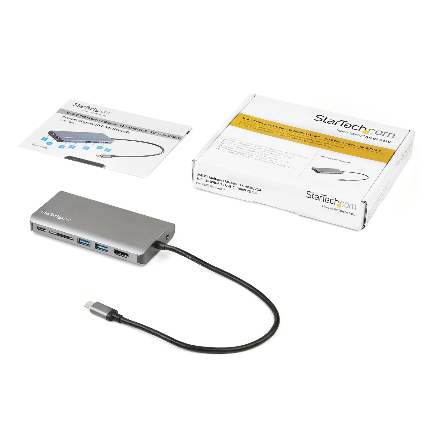 StarTech.com DKT30CHVAUSP base para laptop o replicador de puertos Alámbrico USB 3.2 Gen 1 (3.1 Gen 1) Type-C Negro, Gris